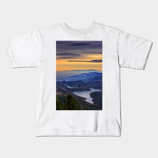 View of Plastiras lake from Pelekiti monastery Kids T-Shirt